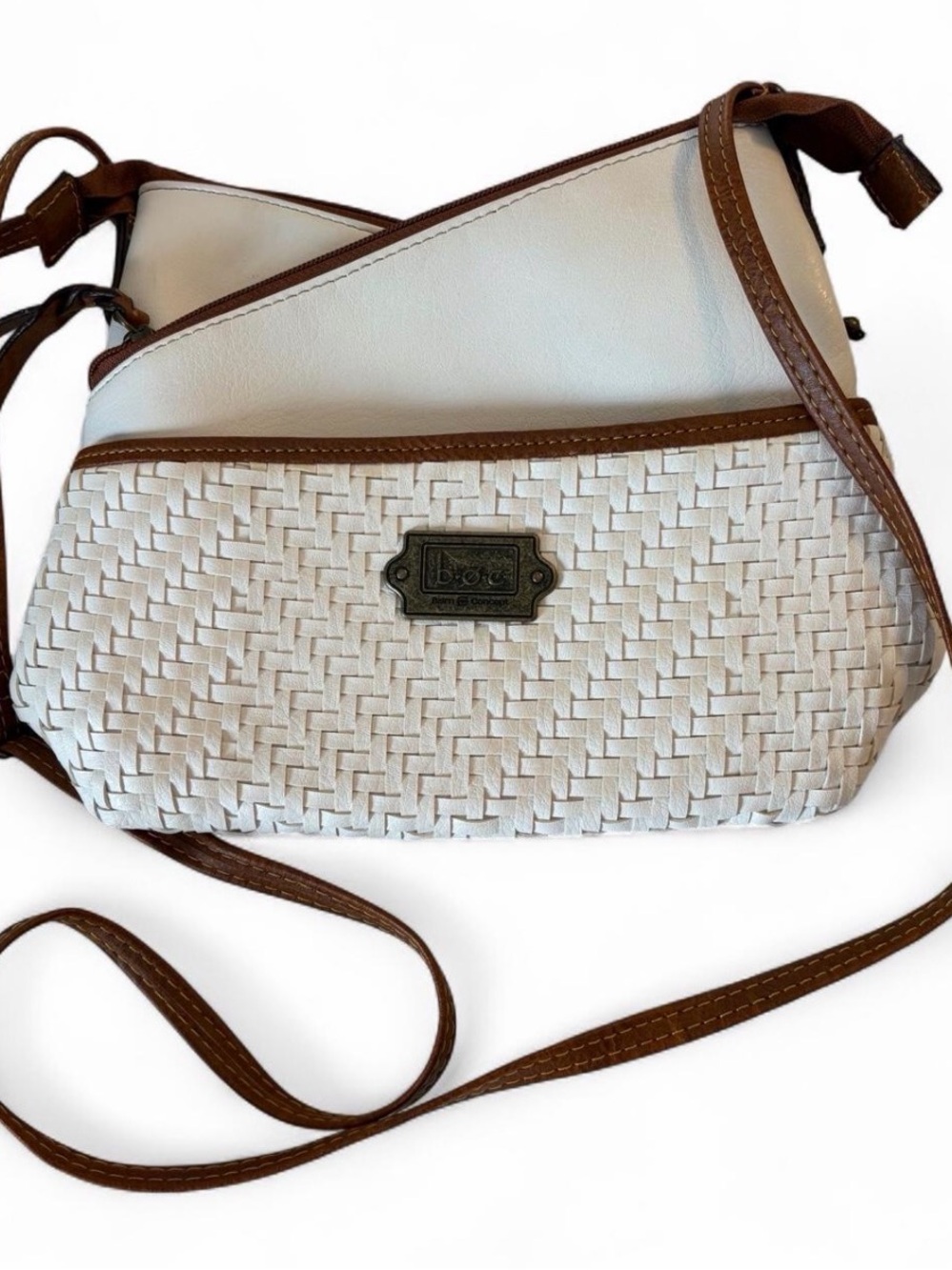 boc Cream and Brown Woven Crossbody Bag
